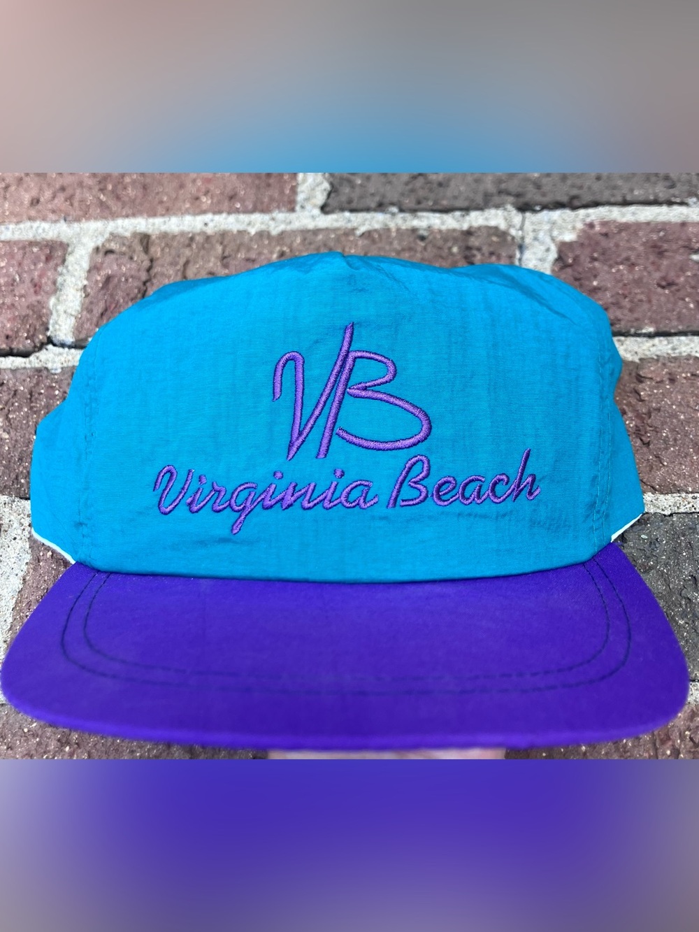 Vintage 1989 Virginia Beach Neon Color Block Windbreaker Vacation Hat OSFM